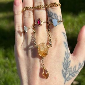 Citrine and Smokey quartz double dangle interchangeable necklace